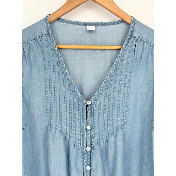 Old Navy Chambray Pleated V-Neck Button Front Swing Dress Size M - Picture 3 of 7